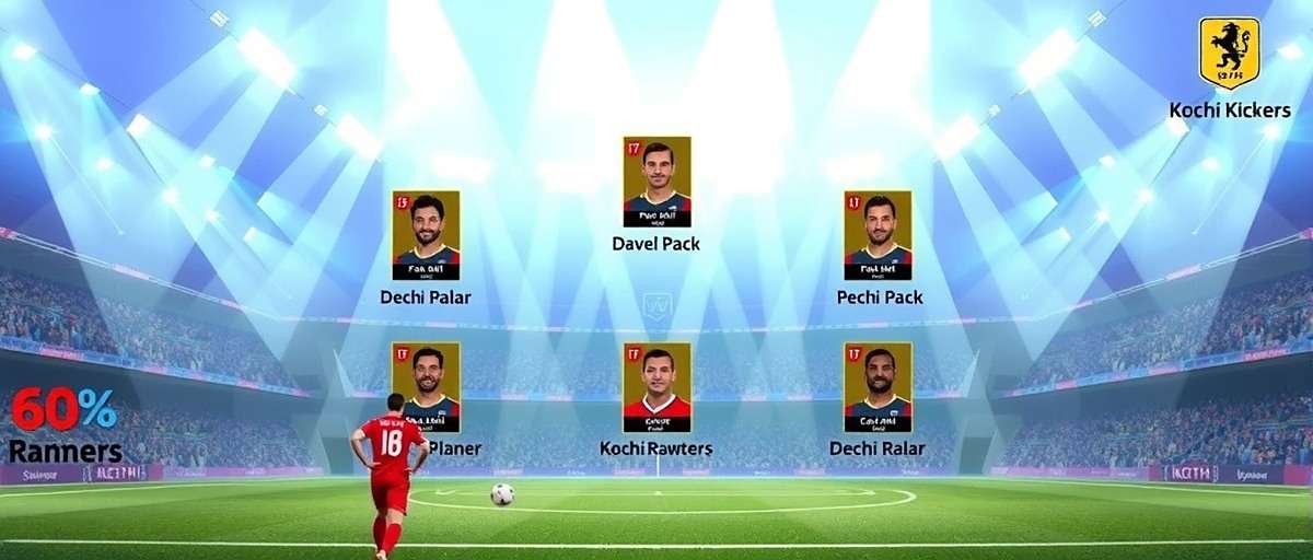 Kochi Kickers team formation screen showing an optimal player setup recommended by pro gamers from Kerala
