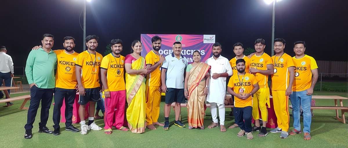 Kochi Kickers club from Thiruvananthapuram celebrating their tournament victory with a real-life meetup during Onam