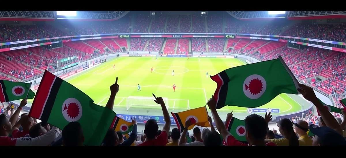 Kochi Kickers gameplay showing a match at Jawaharlal Nehru Stadium with fans waving Kerala flags